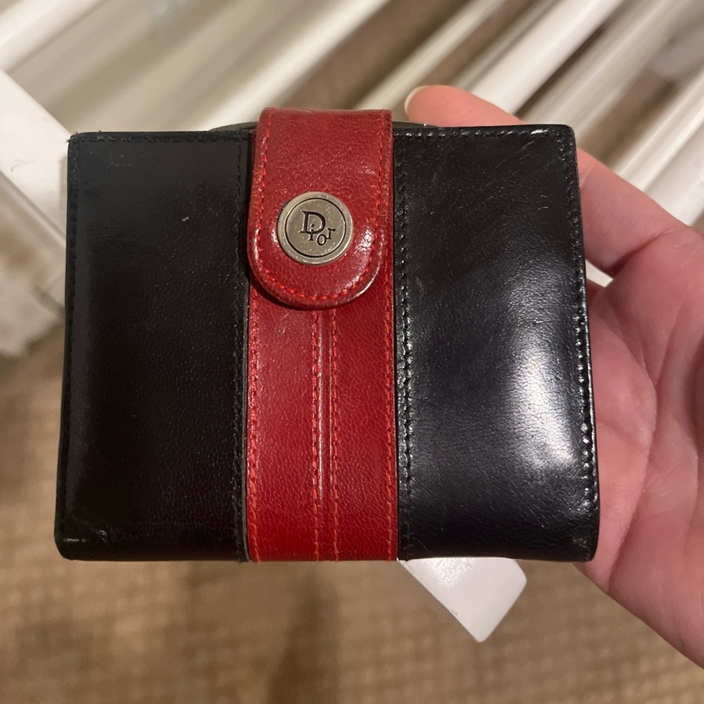 Dior Black and Red Leather Compact Wallet